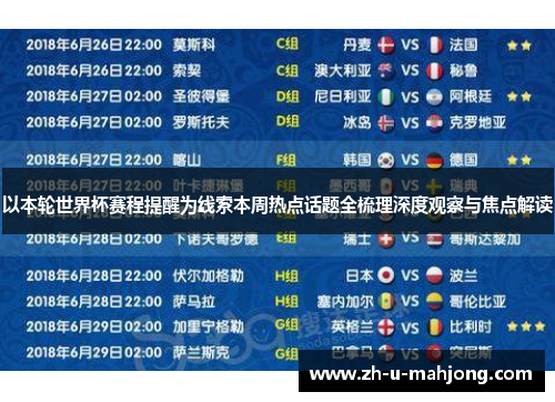 以本轮世界杯赛程提醒为线索本周热点话题全梳理深度观察与焦点解读 以本轮世界杯赛程提醒为线索本周热点话题全梳理深度观察与焦点解读